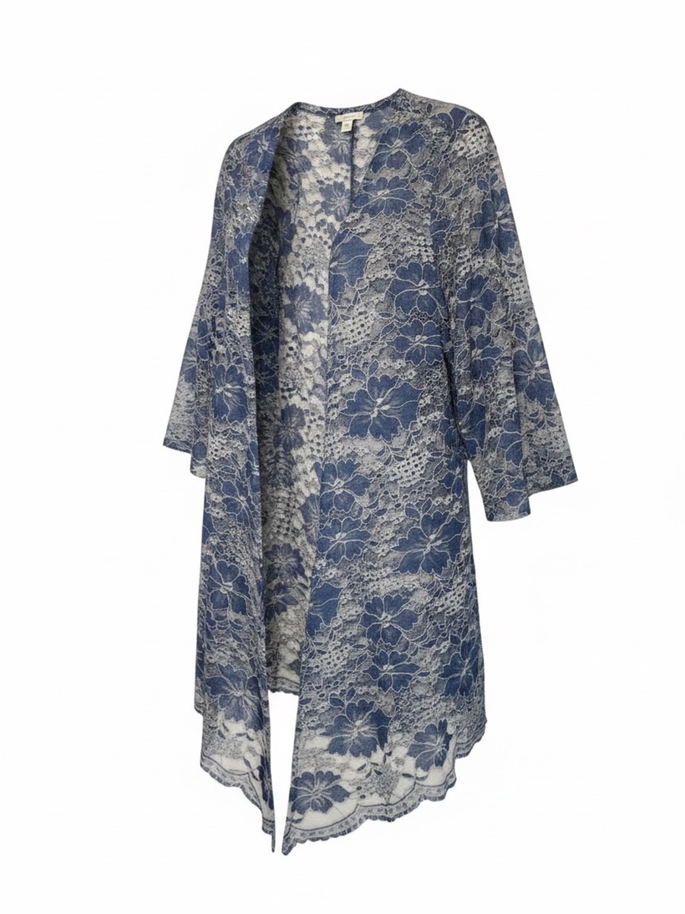 Blue Floral Lace Open-front Kimono Cardigan Blazer Sheer Boho Women Sz 18/20 W